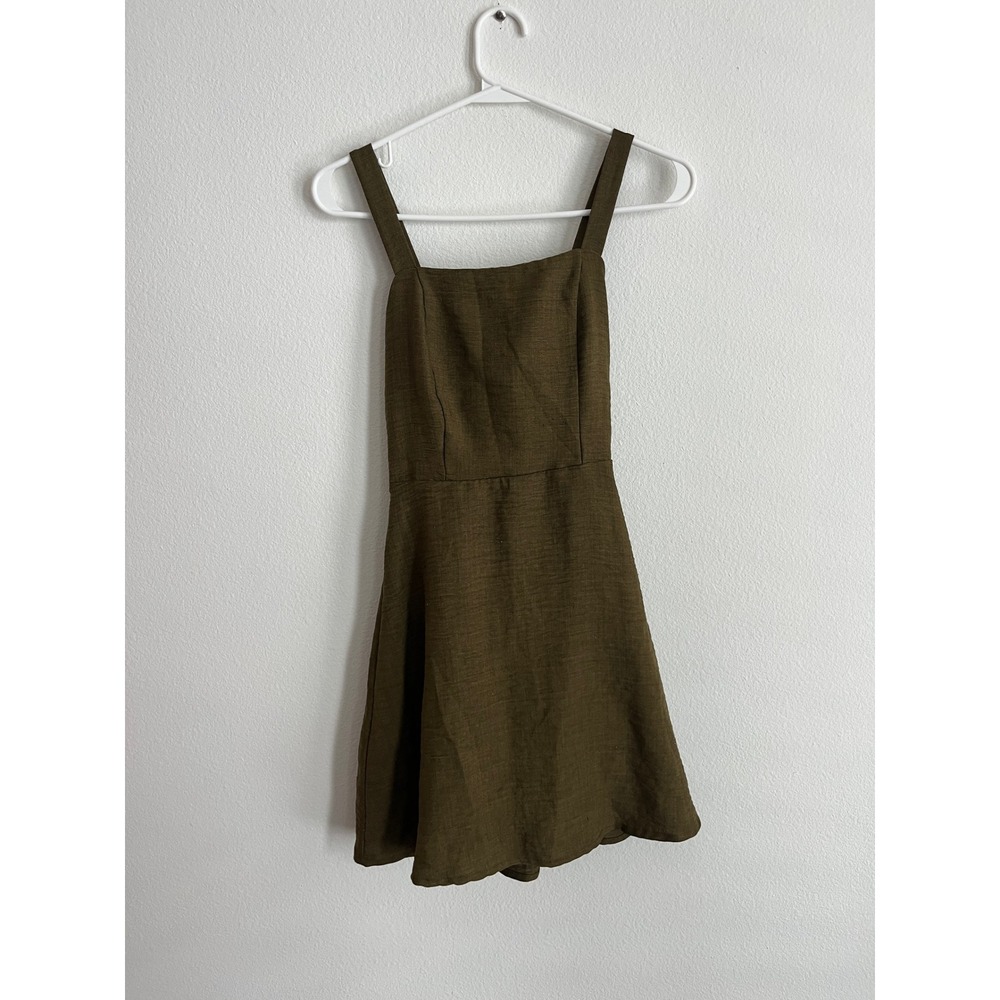 Altard State Olive Green Tie Back Mini Dress XS Square Neck Sleeveless Fit Flare